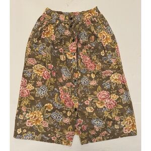 Talbots Midi A-line Skirt Floral Cotton Button Up Pockets Size 4